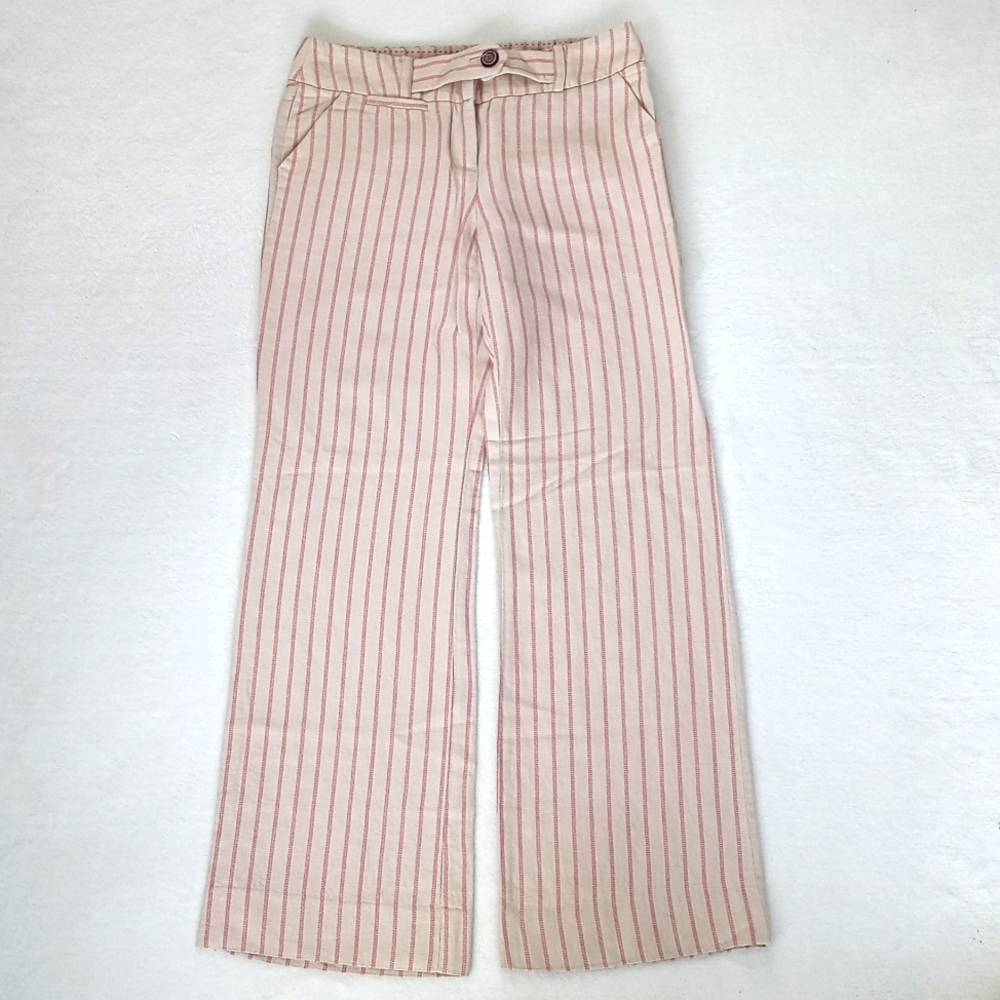 Anthropologie Eleveness Cream Striped Linen & Rayon Blend Wide Leg Pants 4 & 6